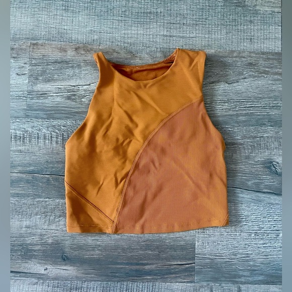 Lululemon Ribbed Asymmetrical Yoga Tank Top Butternut Brown 8 Support Gym Run - Picture 4 of 8